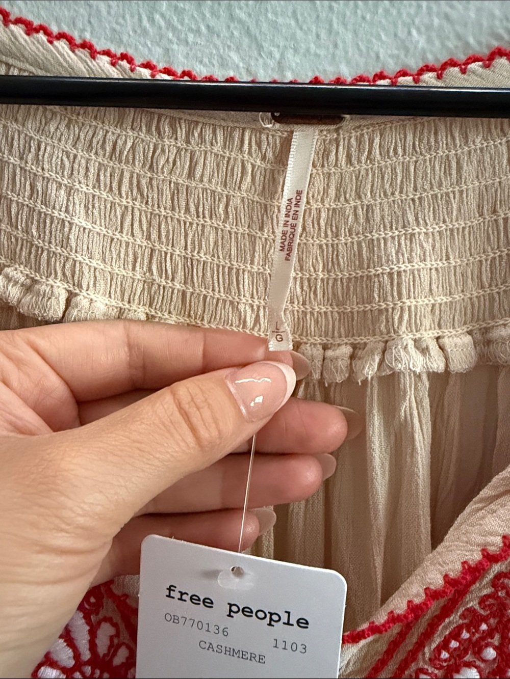 Free People Dress Large Wind Willow Mini Cream Red Embroidered Y2K Boho Hippie - Picture 6 of 13